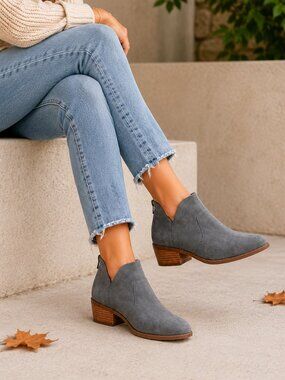BOC Born Gray Comfort Ankle Booties Back Zip Block Heel Size 6.5